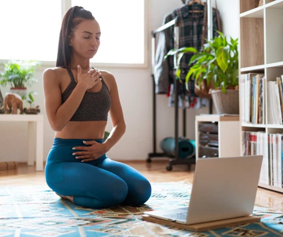 bioenergetic analysis image of a person holding two areas of the body with closed eyes and connecting to those areas